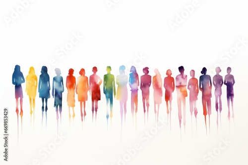 Multicolored silhouettes of people standing next to each other