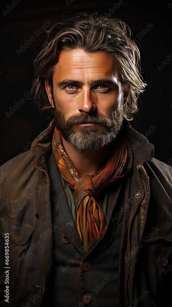 An image of a handsome man with a beard. Man face portrait illustration. Generative AI An image of a handsome man with a beard. Man face portrait illustration. Generative AI