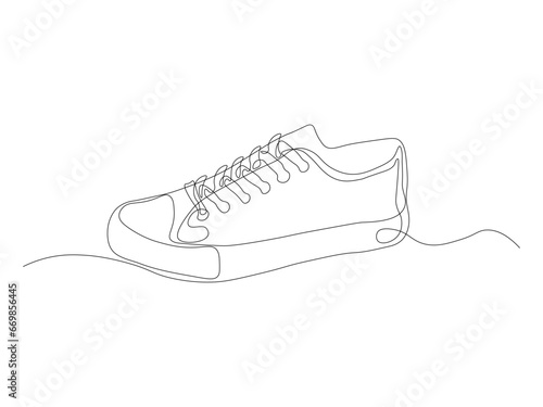 Abstract sneaker, shoe with laces , continuous one line art drawing