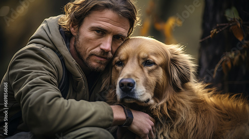 Happy Handsome Man Play with Dog