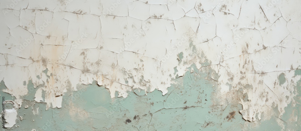 Cracked and chipped old white and greenish painted wall texture