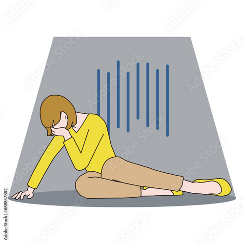 泣き崩れる女性　パンプス