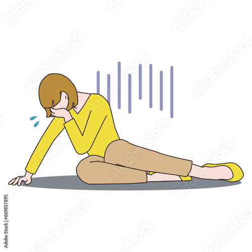 泣き崩れる女性　パンプス