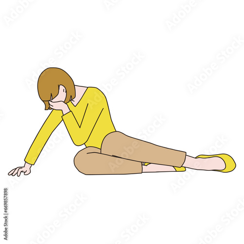 泣き崩れる女性　パンプス