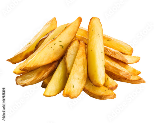 Pile of quartered baked fried potato isolated png