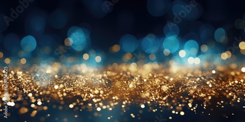 A vibrant background featuring blue and gold glitter with bokeh lights. Perfect for adding a touch of sparkle and glamour to any design or project.