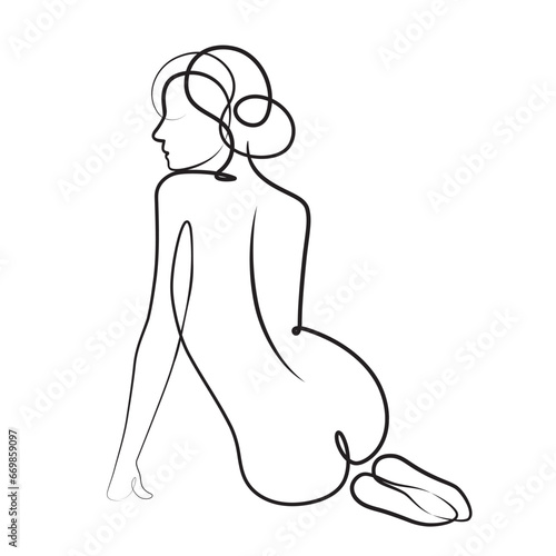 Woman Body Trendy Art Line. Female Figure Continuous One Line Abstract Drawing. Modern Scandinavian Design. Naked Body Art. Minimalistic Black Lines Drawing. Vector Illustration