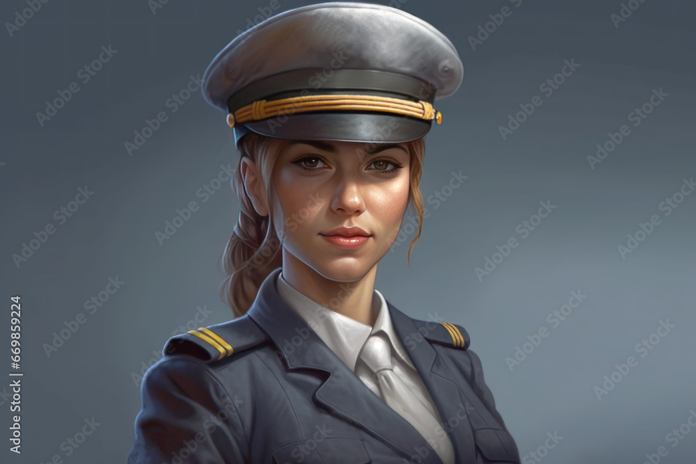 Illustration of portrait woman in pilot uniform. Illustration of portrait woman in pilot uniform.