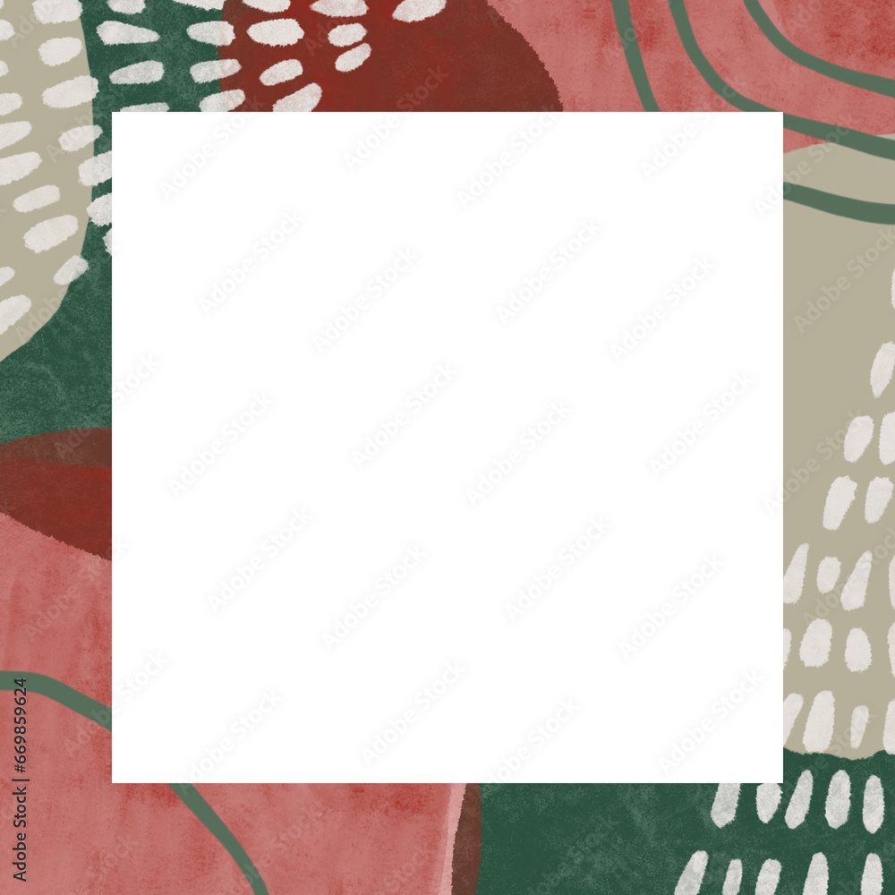 Christmas abstract modern art frame with space for text. Frame for xmas design. New Year background. Traditional green and red colors. Shapes and spots, paint splatters and texture brushes. Christmas abstract modern art frame with space for text. Frame for xmas design. New Year background. Traditional green and red colors. Shapes and spots, paint splatters and texture brushes.
