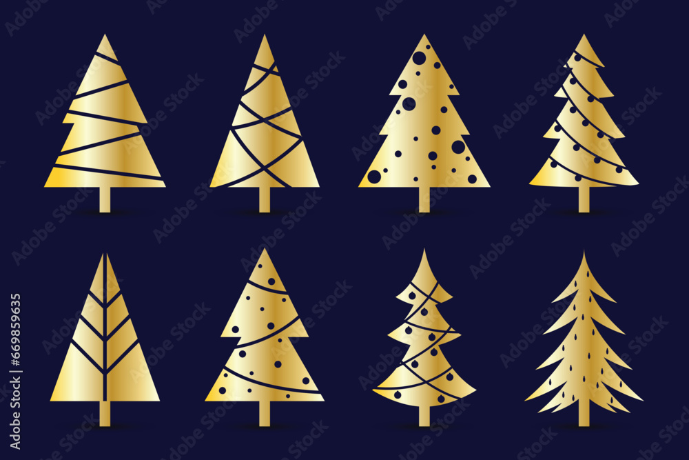 Obraz premium Collection of hand drawn flat Christmas trees. Vector illustration.