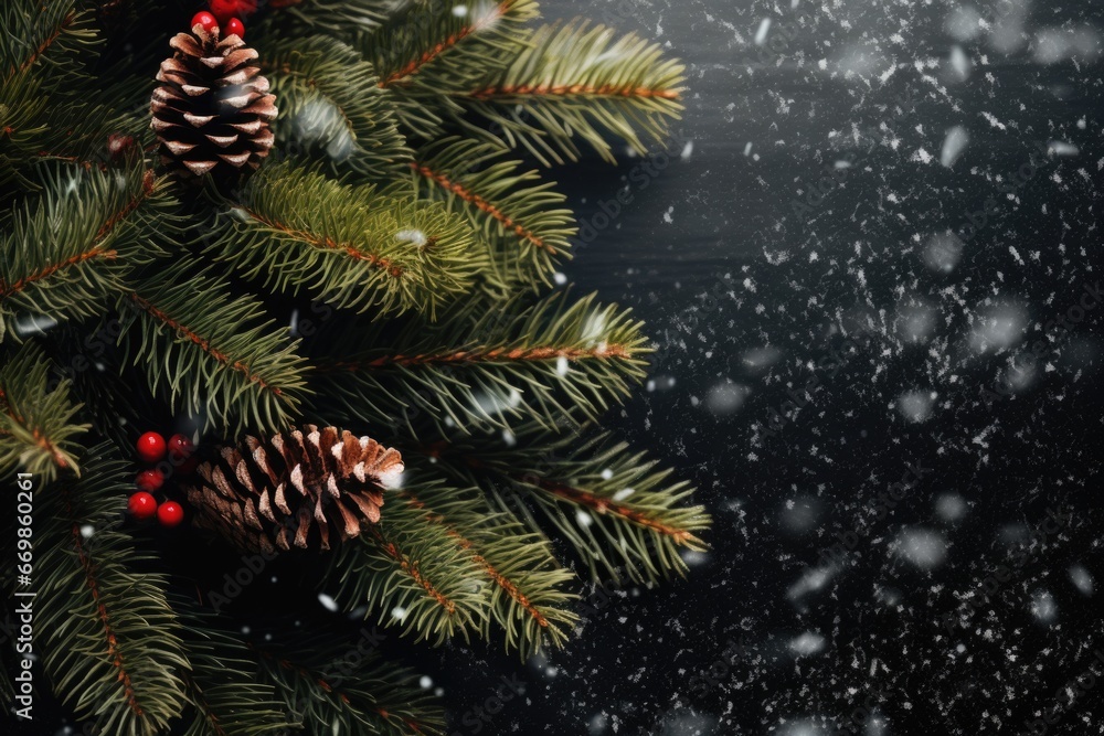 A detailed view of a pine tree with cones. This image can be used for nature-related articles or as a background for environmental-themed designs