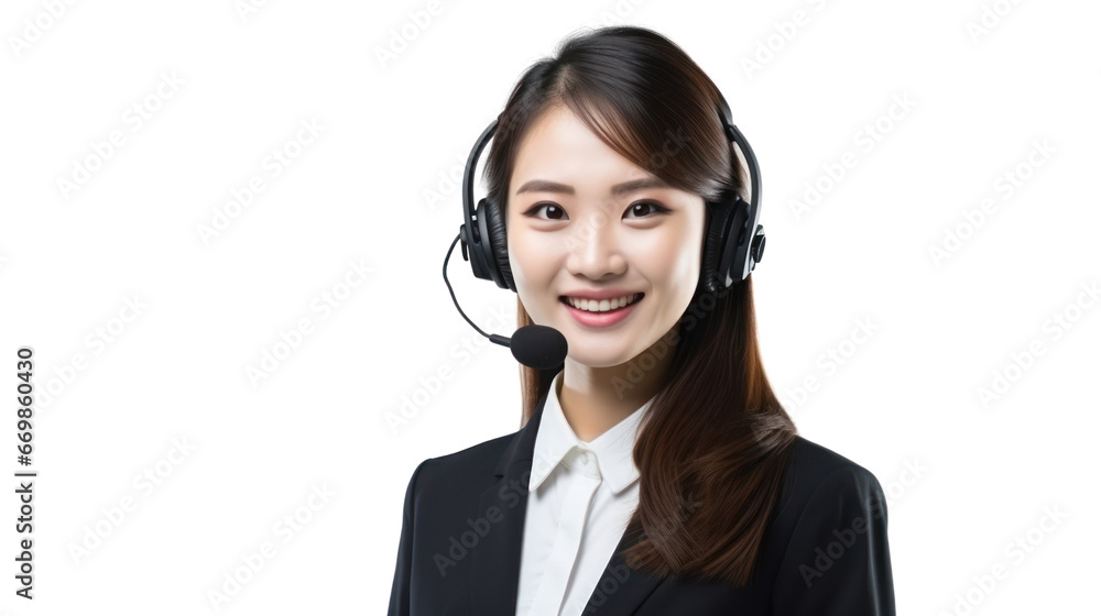 Asian young woman call center ready to work Asian young woman call center ready to work