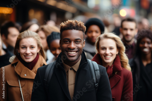 interracial group of people on the street