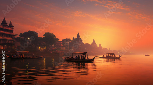 India Varanasi ganga river sunrise photo
