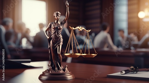 gavel of justice: legal team meeting in a law firm background