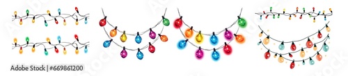 Set of Multicolor party garland isolated cutout on transparent background.