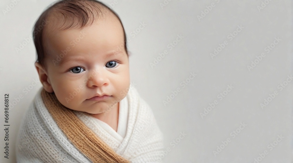Cute newborn baby boy against white background with space for text, children background image, AI generated Cute newborn baby boy against white background with space for text, children background image, AI generated