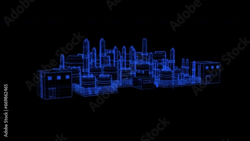 wireframe Factory industry transparent on background for push on background For assembling oil factories for car export import transportation 3D RENDER 4K Animation