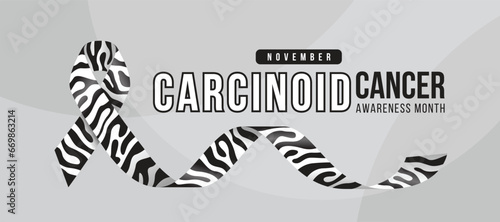 Carcinoid cancer awareness month - Text and zebra print ribbon awareness on gray background vector design