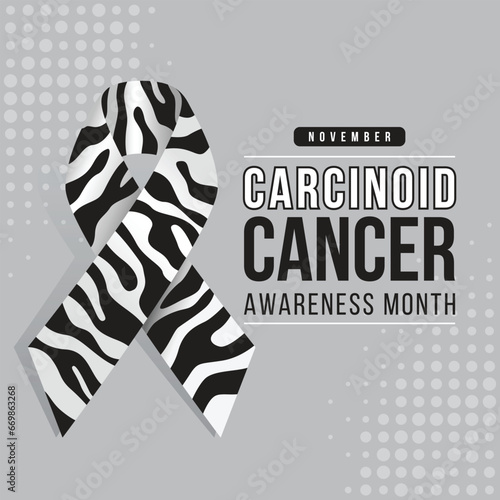 Carcinoid Cancer Awareness Month - Text and zebra print ribbon cancer awareness vector design