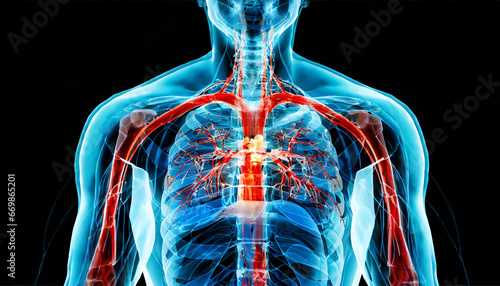 Male anatomy of blood flow in the body in x-ray. 3d rendering and mesh concept. Generative AI