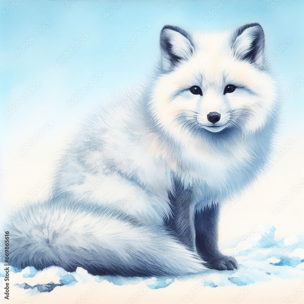 A Watercolor Arctic Fox