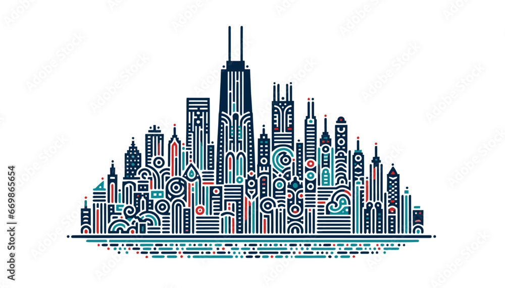 Obraz premium skyline silhouette Chicago vector illustration famous tourist city abstract landscape