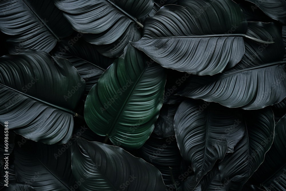 black and green tropical leaves background