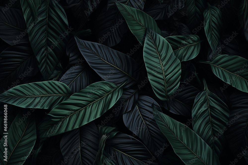 black and green tropical leaves background