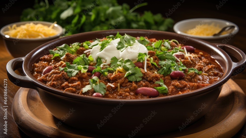 A hearty and flavorful bowl of homemade chili. AI Generative A hearty and flavorful bowl of homemade chili. AI Generative