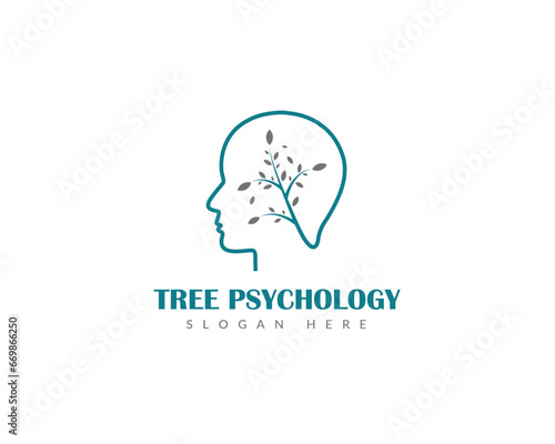 Human head with tree and leaf logo design template. Creative brain tree logo design.