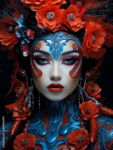 Close - up portrait of a beautiful asian girl with creative make - up