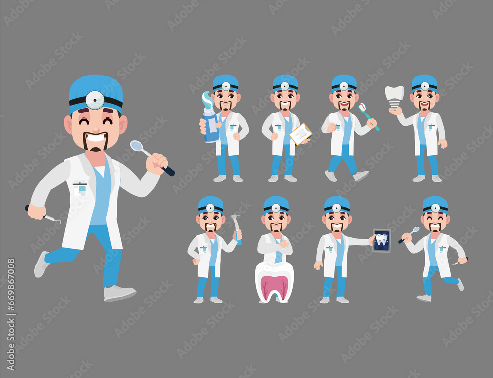 Dentist character and dental care concept