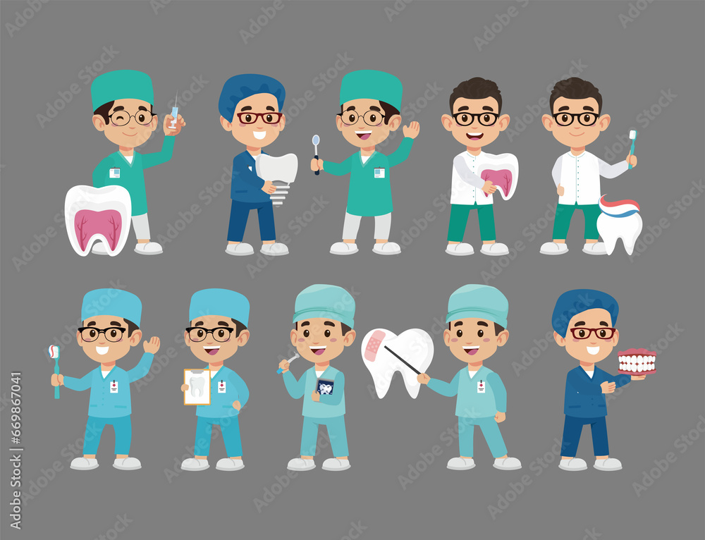 Dentist character and dental care concept Dentist character and dental care concept