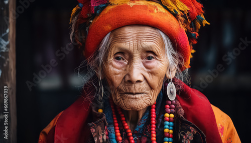 Chinese old woman in traditional costume photo