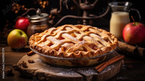 A rustic homemade apple pie, freshly baked and golden brown. AI Generative