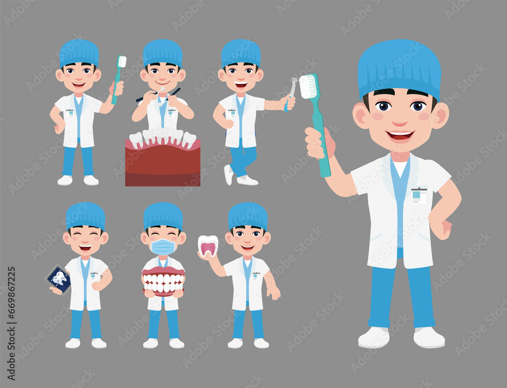 Dentist character and dental care concept