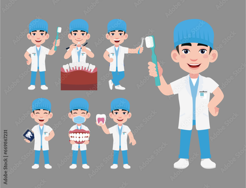Dentist character and dental care concept Dentist character and dental care concept