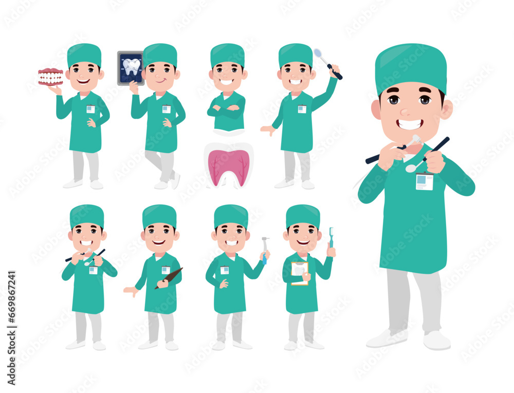 Dentist character and dental care concept Dentist character and dental care concept