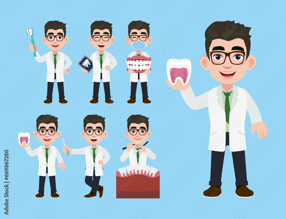 Dentist character and dental care concept Dentist character and dental care concept
