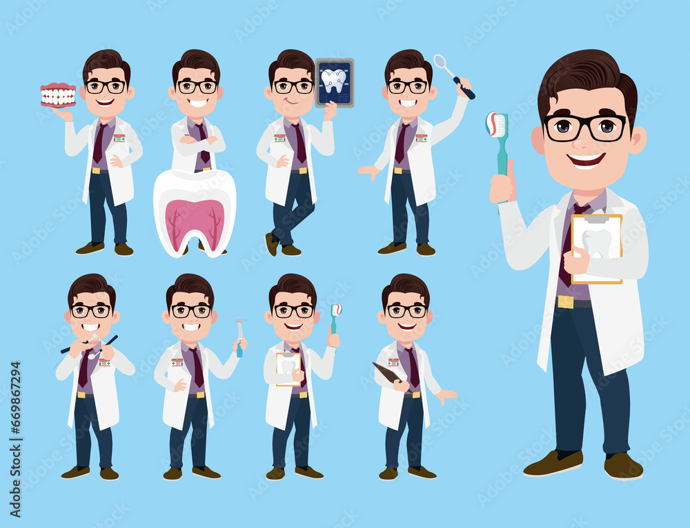 Dentist character and dental care concept Dentist character and dental care concept