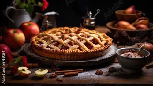A rustic homemade apple pie, freshly baked and golden brown. AI Generative