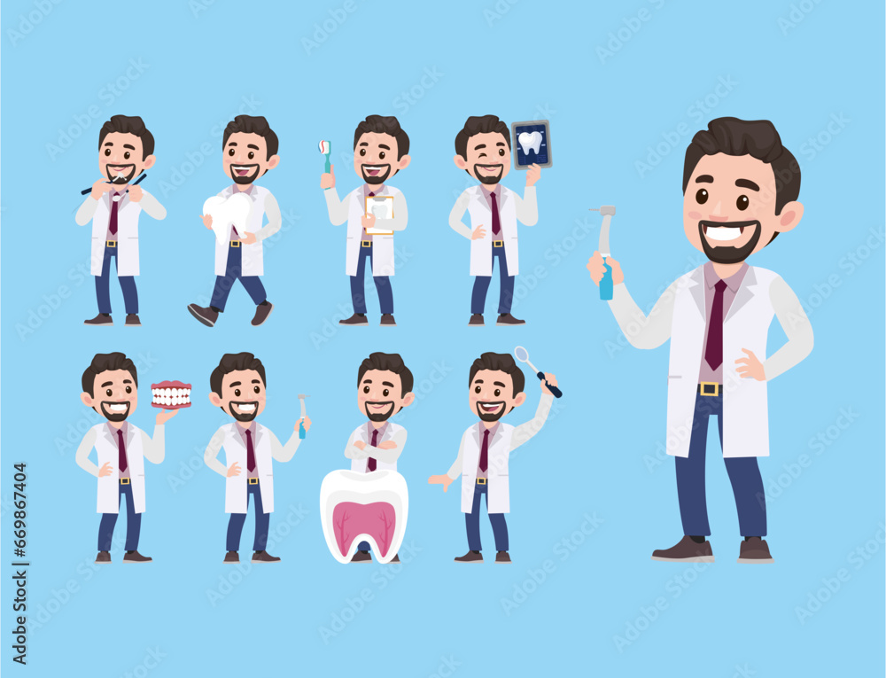 Dentist character and dental care concept Dentist character and dental care concept