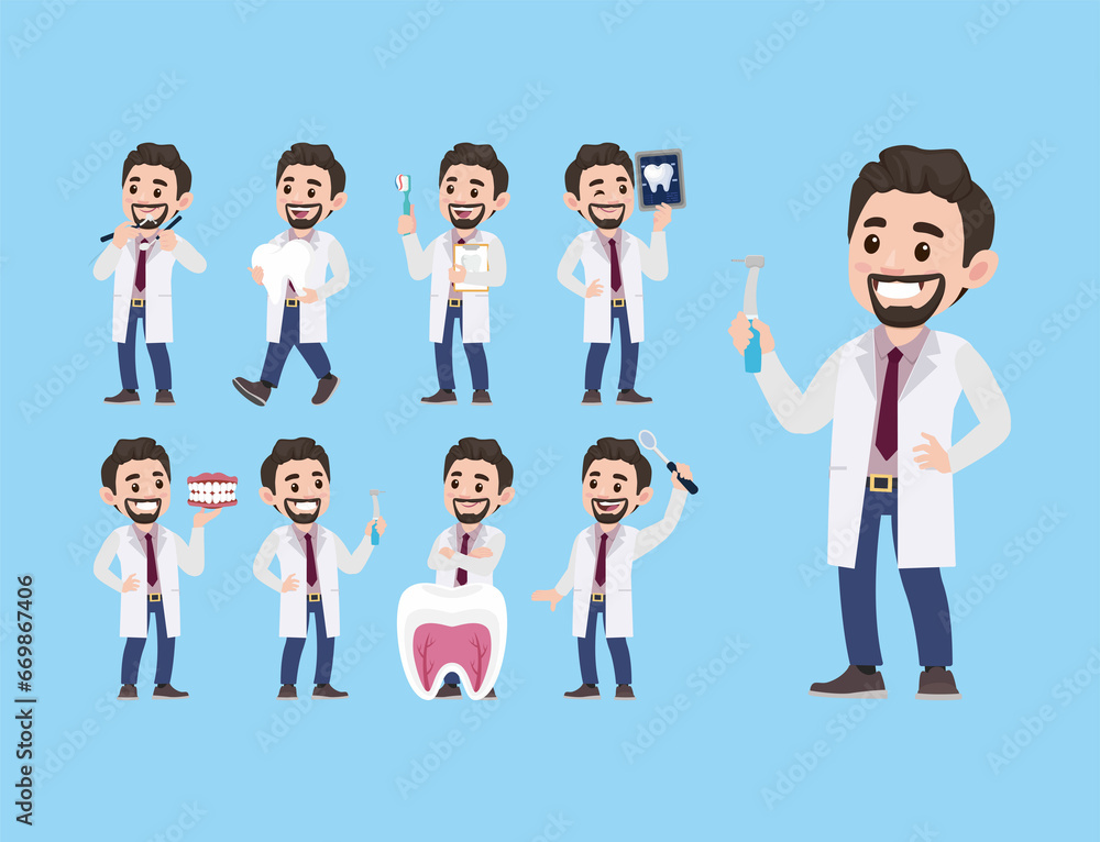 Dentist character and dental care concept Dentist character and dental care concept