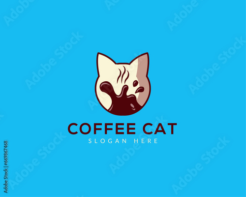 Coffee cat logo template vector icon illustration design Premium Vector.