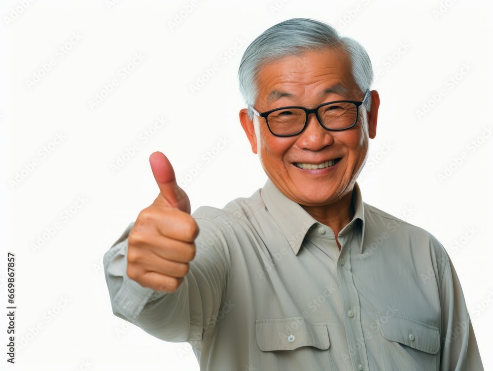 Senior asian man with thumbs up gesture isolated on white background Senior asian man with thumbs up gesture isolated on white background