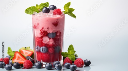 A vibrant fruit smoothie in a tall glass  layered with different colored fruits. AI Generative