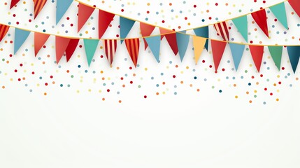 Festive banner with confetti and flags for various celebrations. Vector illustration with empty space for text.
