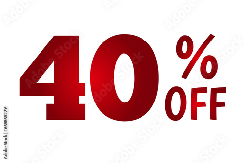 40 Percent off text on transparent background for design elements flash sale discount concept