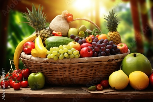 fresh fruit and vegetables in a basket  generative ai